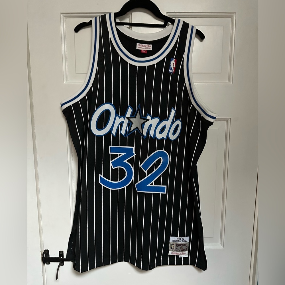 Mitchell & Ness Black and White Pinstripe Jersey